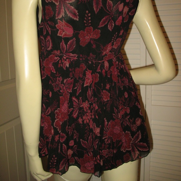 Vintage Y2K Express V-Neck Babydoll Top S Floral Red Burgundy Black Preppy Chic - Picture 7 of 8